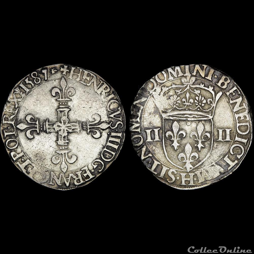 Henri III (1574-1589) - Quart d'écu - 1587 H La Rochelle 3 monnaie france royale henri iii 1574 1589 quart ecu 1587 h la rochelle