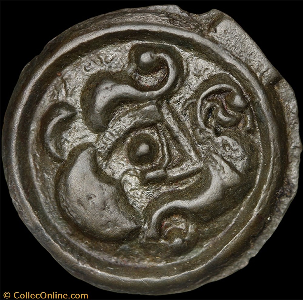 Suessions - Potin au sanglier, au torque et aux globules 2 monnaie antique av jc ap gauloise suessions potin au sanglier au torque et aux globules