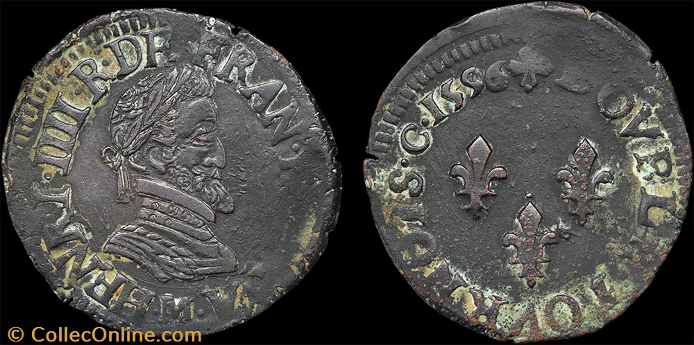 CGKL 238 - Henri IV - Double tournois 1596 M Toulouse monnaie france a royale cgkl 238 henri iv double tournois 1596 m toulouse