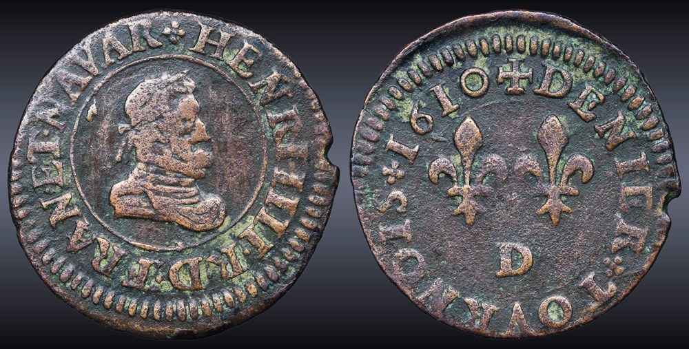monnaies europe medievale france royales cgkl 206 a henri iv denier tournois 1610 d lyon