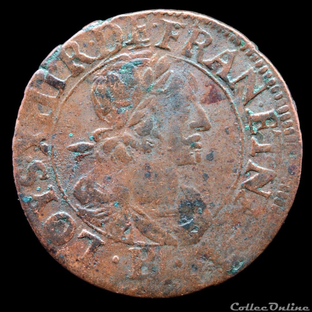 CGKL 434 A - Louis XIII - Double tournois 1639 B Rouen monnaie france royale cgkl 434 a louis xiii double tournois 1639 b rouen