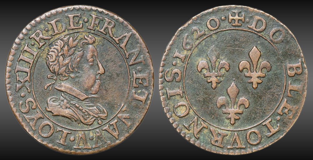 monnaies europe medievale france royales cgkl 388 louis xiii double tournois 1620 a paris