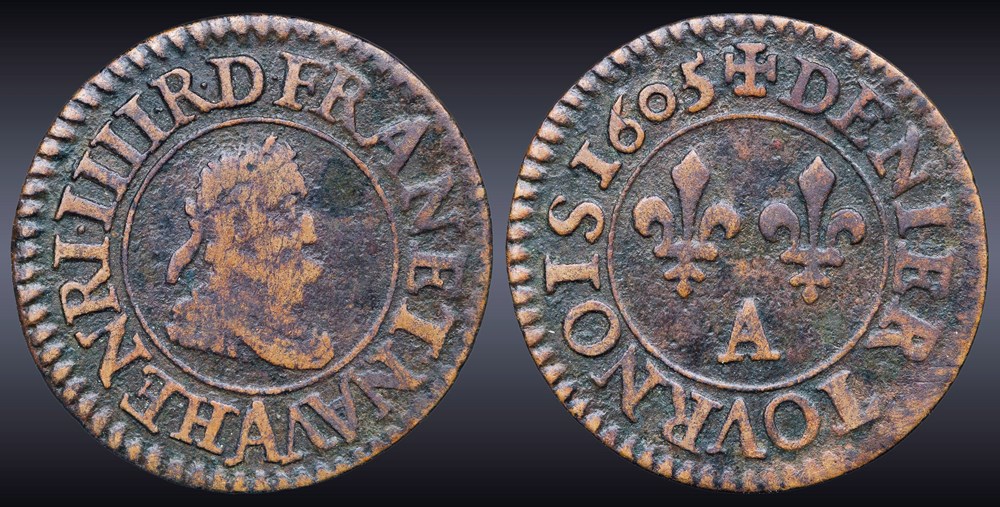 CGKL 224 - Henri IV - Denier tournois 1605/1604 A Paris monnaies europe medievale france royales cgkl 224 henri iv denier tournois 1605 1604 a paris
