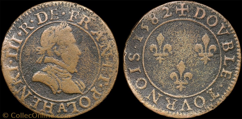CGKL 84 - Henri III - Double tournois 1582 A Paris monnaie france royale cgkl 84 henri iii double tournois 1582 a paris