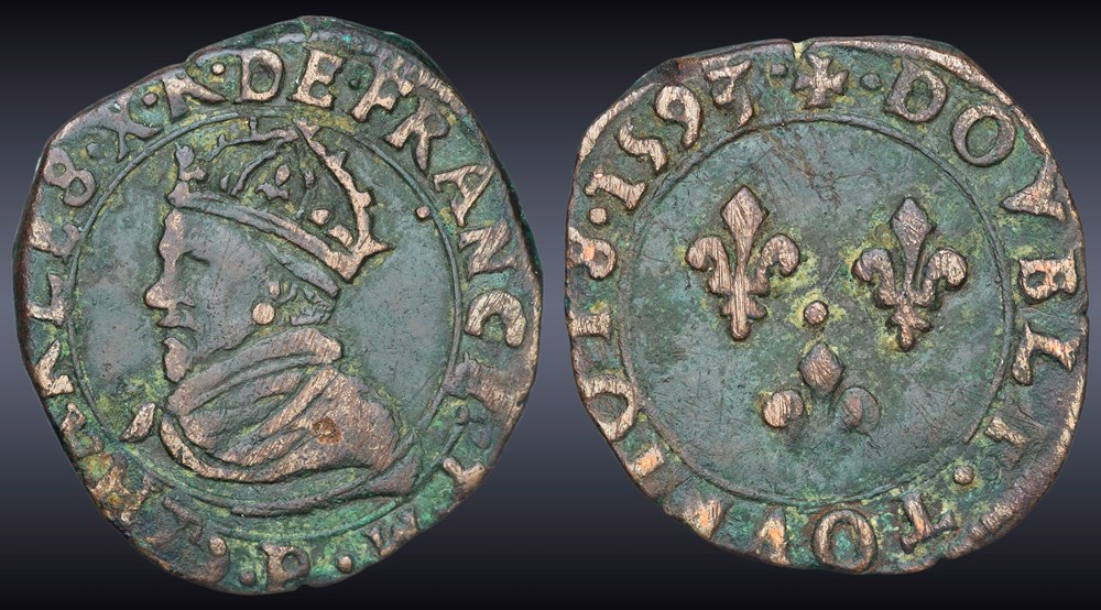 CGKL 146 - Charles X - Double tournois 1593 P Dijon monnaies europe medievale france royales cgkl 146 charles x double tournois 1593 p dijon