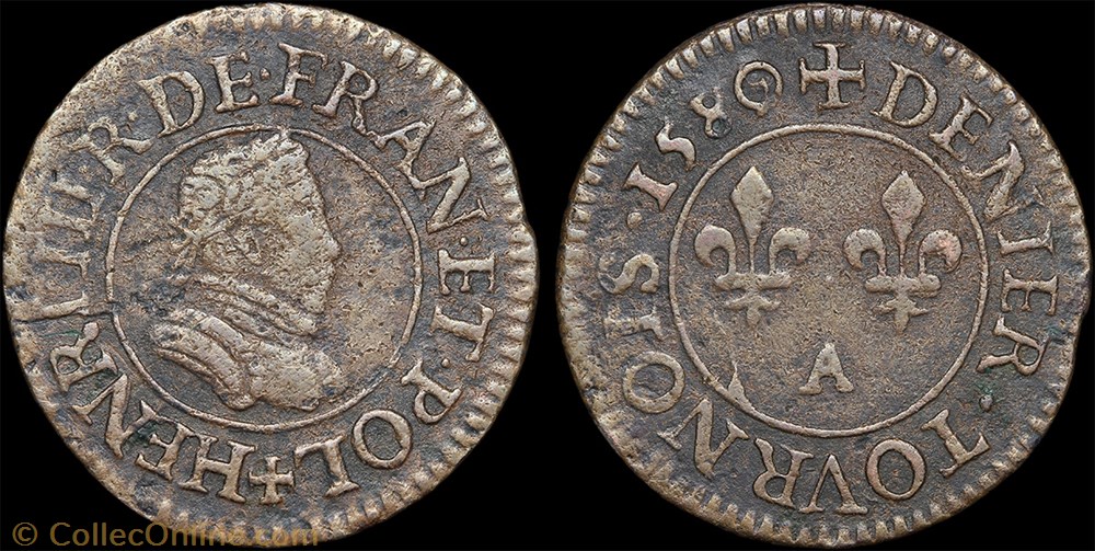 monnaie france royale cgkl 90 henri iii denier tournois 1580 79 a paris
