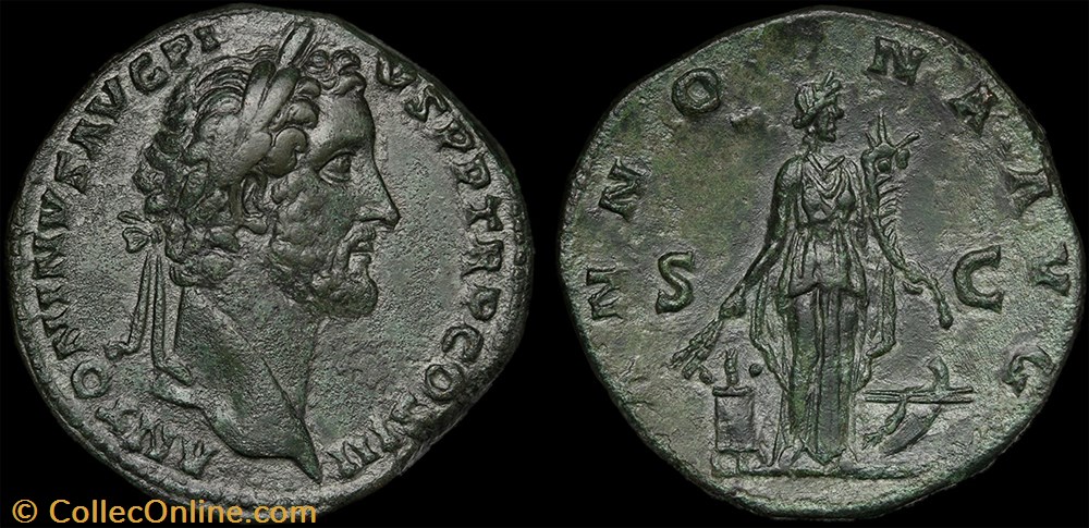 Antonin - ANNONA AVG / SC - Sesterce monnaie antique jc ap romaine antonin annona avg sc sesterce