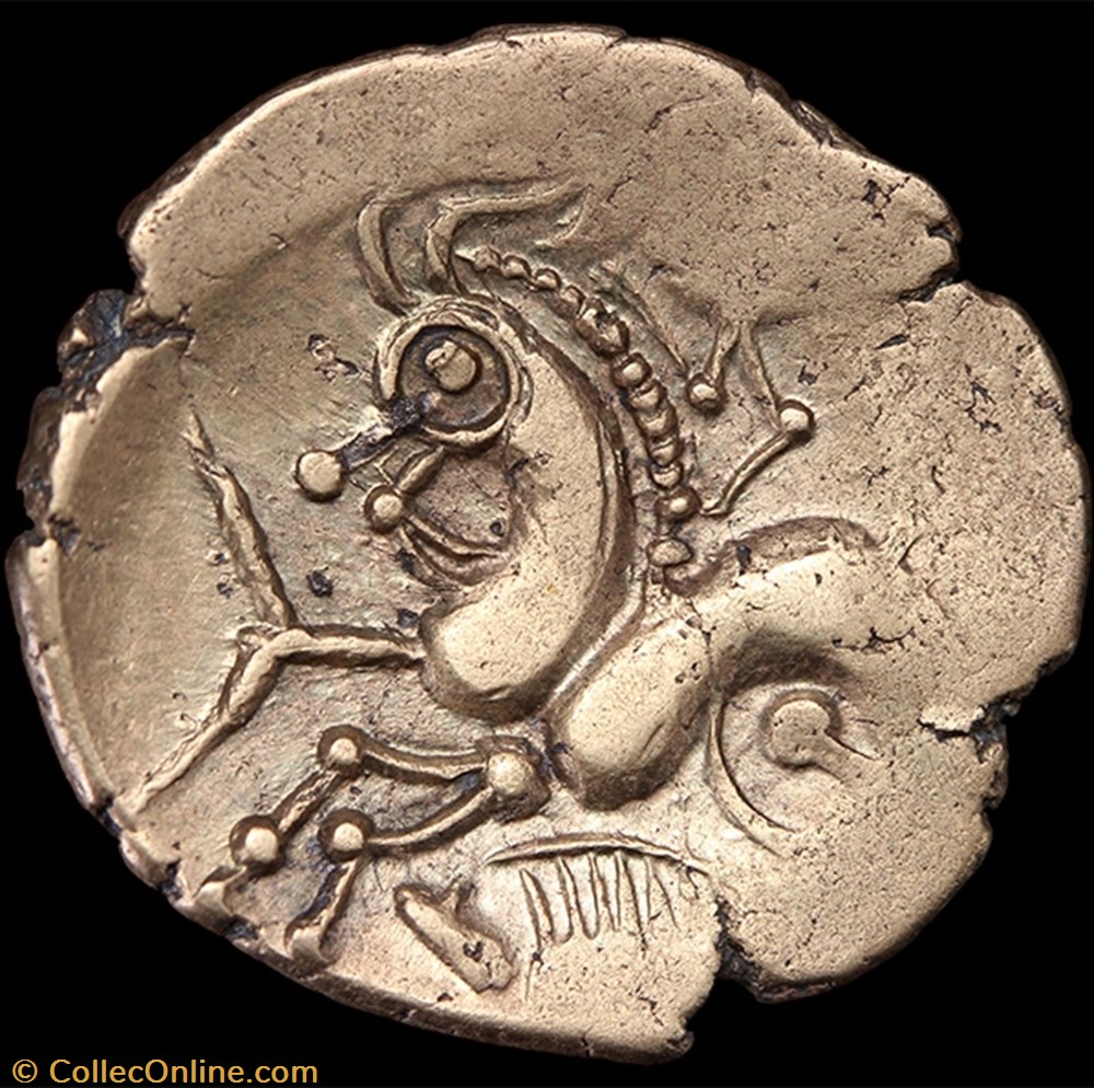 Aulerques Eburovices - Hémistatère au bec 3 monnaie antique av jc ap gauloise aulerques eburovices hemistatere au bec