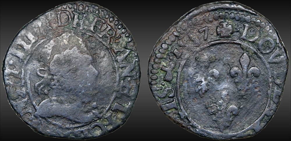 CGKL 6 - Henri III - Double tournois 1587 X Amiens monnaies france royales cgkl 6 henri iii double tournois 1587 x amiens