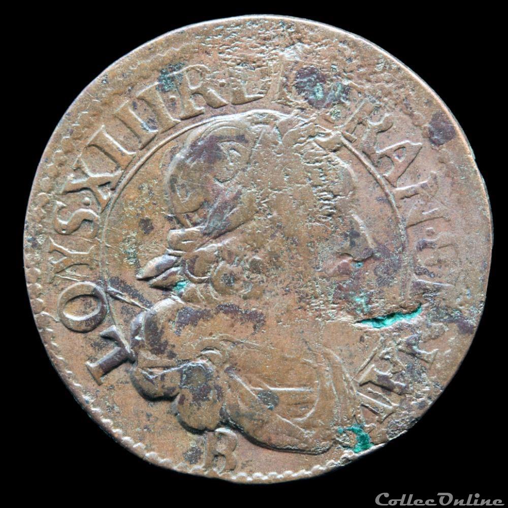 monnaie france royale cgkl 434 a louis xiii double tournois 1638 b rouen