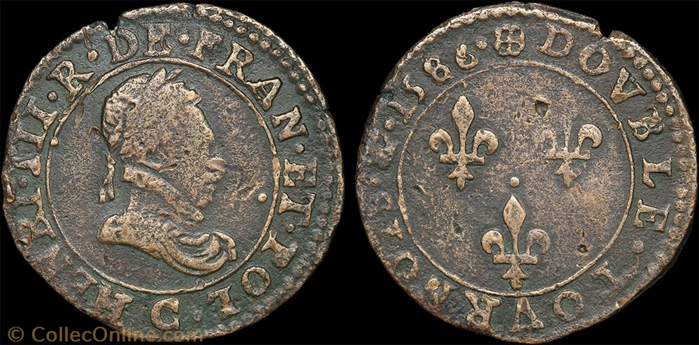 CGKL 118 - Henri III - Double tournois 1586 C Saint-Lô monnaie france royale cgkl 118 henri iii double tournois 1586 c saint lo