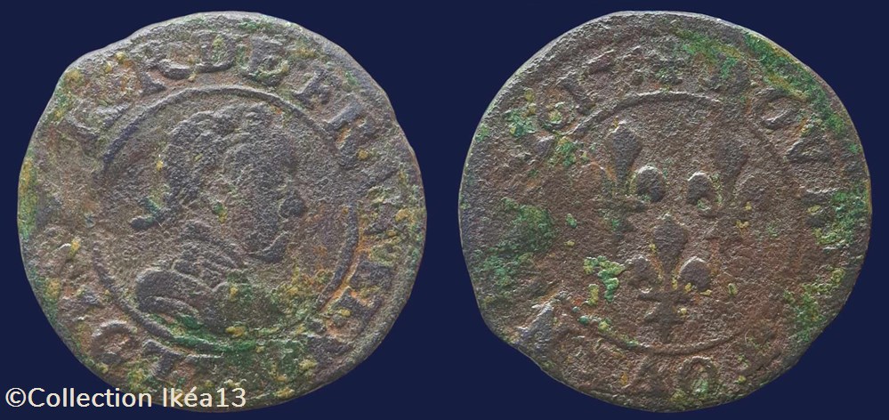 .LOYS. XIII. R. DE. FRAN. ET. NAV. - R / + DOVBLE. TOVRNOIS. 1617 monnaies europe medievale france royales loys xiii r de fran et nav r dovble tovrnois 1617