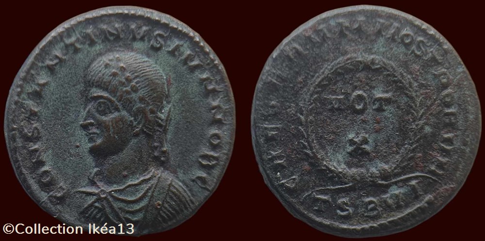 CONSTANTINVS IVN NOB C / CAESARVM NOSTRORVM / VOT.X monnaies antiques romaines imperiales et republicaines constantinvs ivn nob c caesarvm nostrorvm vot x