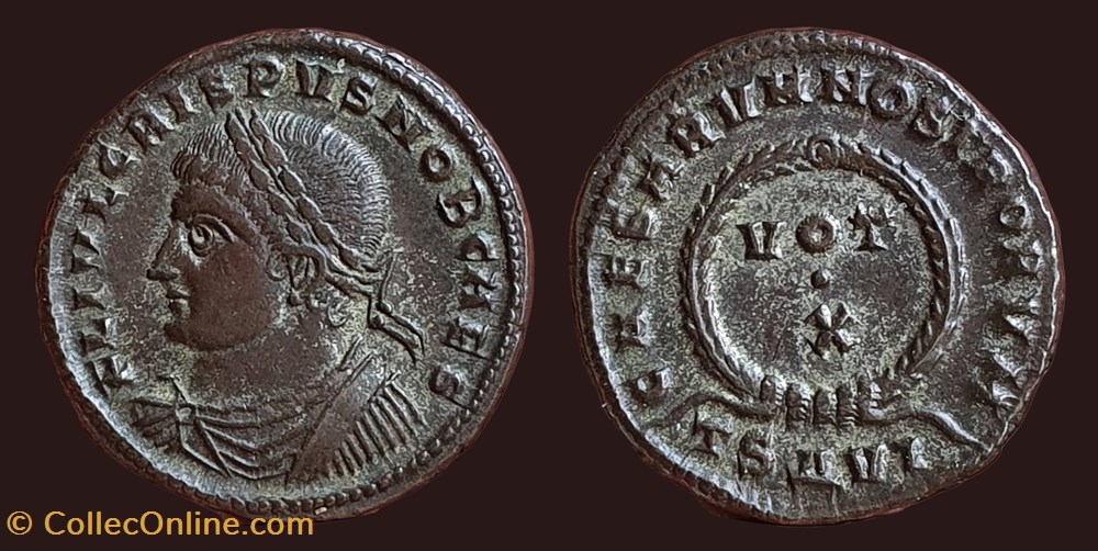FL IVL CRISPVS NOB CAES / CAESARVM NOSTRORVM / VOT.X monnaies antiques romaines imperiales et republicaines fl ivl crispvs nob caes caesarvm nostrorvm vot x