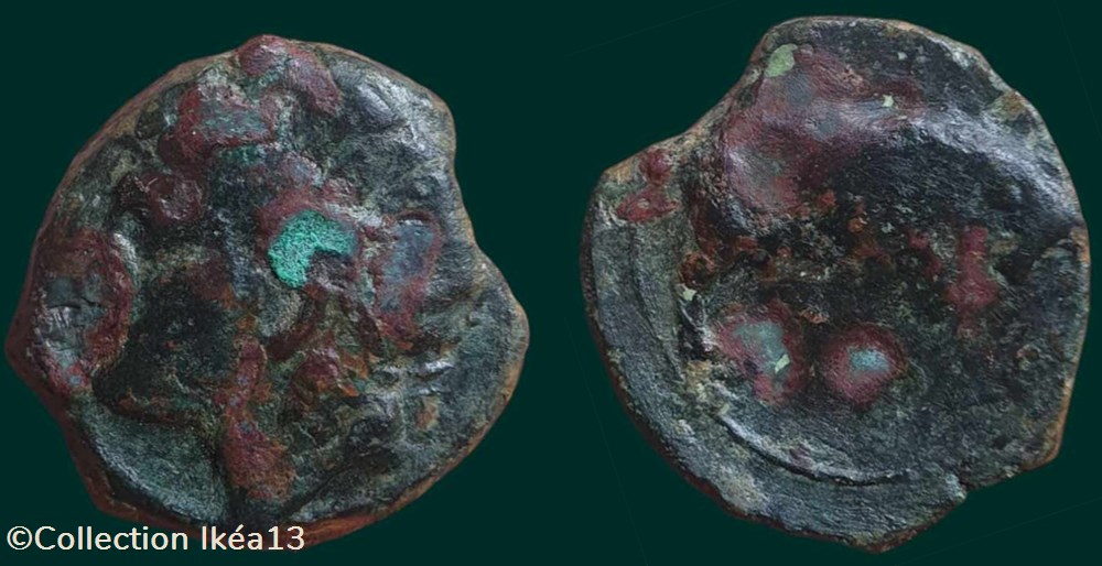 Bronze au taureau cornupète à droite, tête à gauche - PBM-28 monnaies antiques celtes bronze au taureau cornupete a droite tete a gauche pbm 28