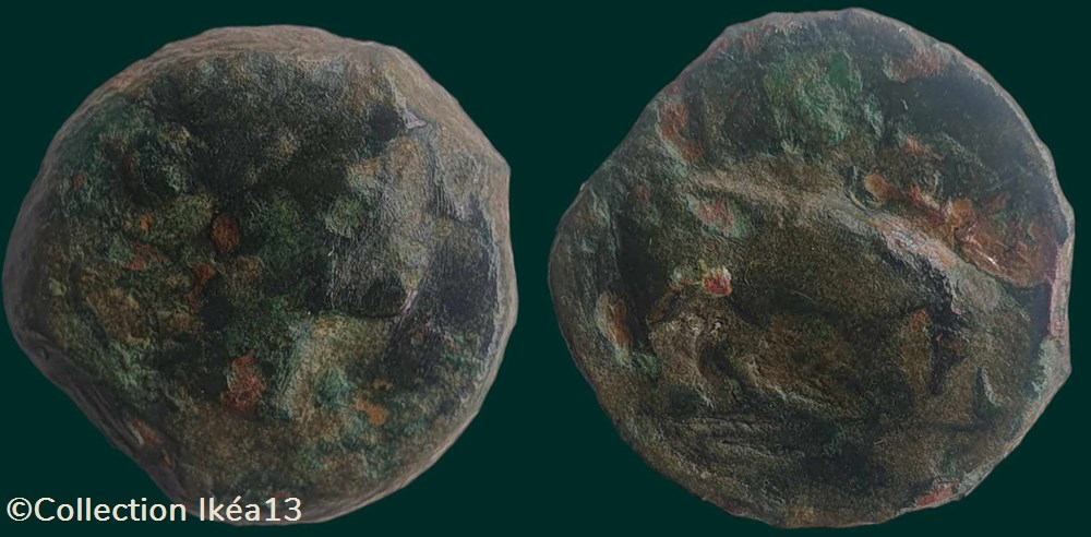 Petit bronze au taureau, ΜΑΣΣΑ/ lance monnaies antiques celtes petit bronze au taureau lance