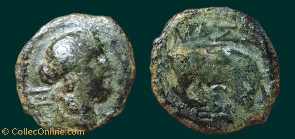 Petit bronze au taureau (Ξ, ΜΑΣΣΑ/ΞΑ) monnaies antiques celtes petit bronze au taureau