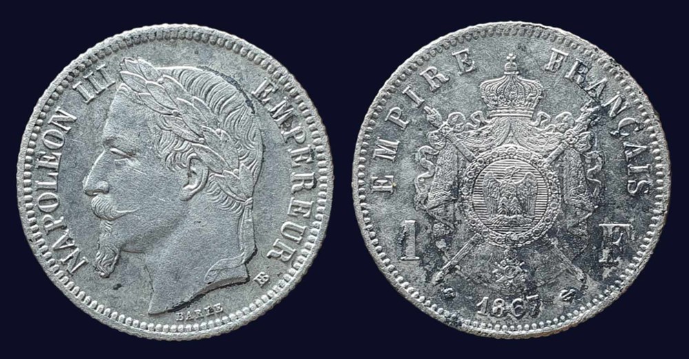 1 franc Napoléon III, tête laurée 1867 monnaies monde france 1 franc napoleon iii tete lauree 1867