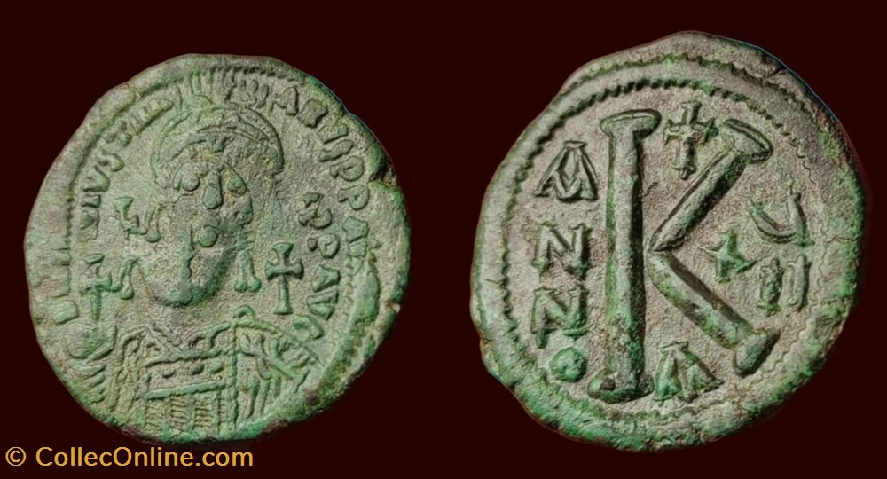 D N IVSTINIANVS P P AVI / ANNO - XII/A 3 monnaies byzantines l empire anastase maurice tibere d n ivstinianvs p p avi anno xii a