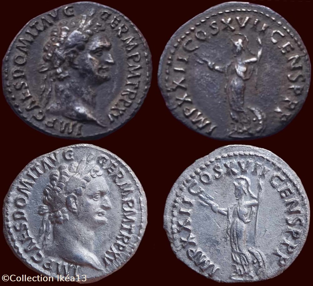 IMP CAES DOMIT AVG GERM P M TR P XV / IMP XXII COS XVII CENS PPP 2 monnaies antiques romaines imperiales et republicaines imp caes domit avg germ p m tr p xv imp xxii cos xvii cens ppp
