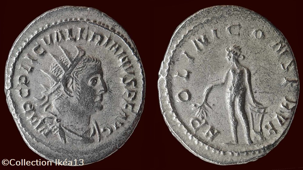 IMP C P LIC VALERIANVS P F AVG / APOLINI CONSERVA monnaies antiques romaines imperiales et republicaines imp c p lic valerianvs p f avg apolini conserva