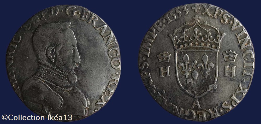 HENRICVS. II. D.G. FRANCO REX / + XPS. VINCIT. XPS. REGNAT. XPS. IMP. 1553 monnaies europe medievale france royales henricvs ii d g franco rex xps vincit xps regnat xps imp 1553