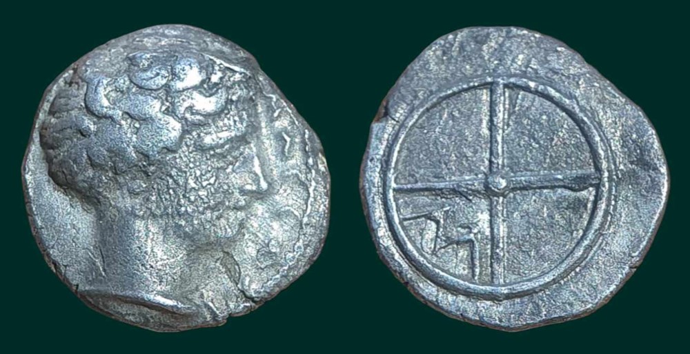 Obole à l'ethnique et au M monnaies antiques celtes obole a ethnique et au m