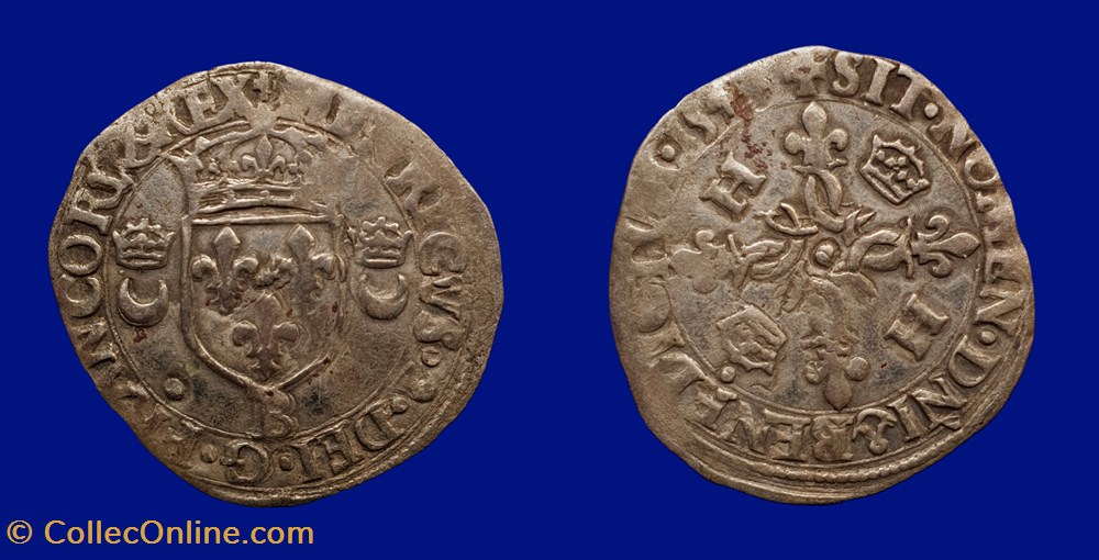 + HENRICVS. 2. DEI. G. FRANCORV. REX. / + SIT. NOMEN. DNI. BENEDICTVM 154?. (B) monnaies france royales henricvs 2 dei g francorv rex sit nomen dni benedictvm 154 b