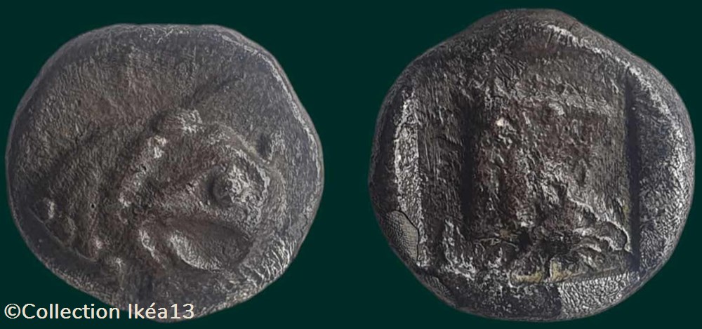 Obole à la tête de griffon et à la tête de lion - OBA-FF monnaies antiques celtes obole a la tete de griffon et a la tete de lion oba ff
