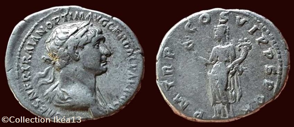 IMP CAES NER TRAIAN OPTIM AVG GER DAC PARTHICO / P M TR P COS VI P P S P Q R monnaies antiques romaines imperiales et republicaines imp caes ner traian optim avg ger dac parthico p m tr p cos vi p p s p q r