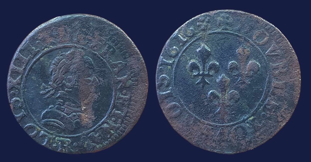 .LOYS. XIII. R. DE. FRAN. ET. NAV. - R / + DOVBLE. TOVRNOIS. 1616 monnaies europe medievale france royales loys xiii r de fran et nav r dovble tovrnois 1616