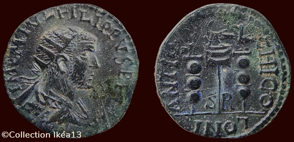 IMP M IVL FILIPPVS P FEL A / ANTIOCHI CO / S|R / LONI monnaies antiques romaines provinciales imp m ivl filippvs p fel a antiochi co s r loni