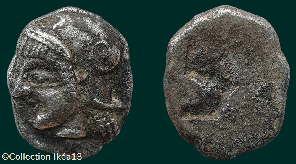 Litra du trésor d'Auriol à la tête d'Athéna monnaies antiques celtes litra du tresor auriol a la tete athena