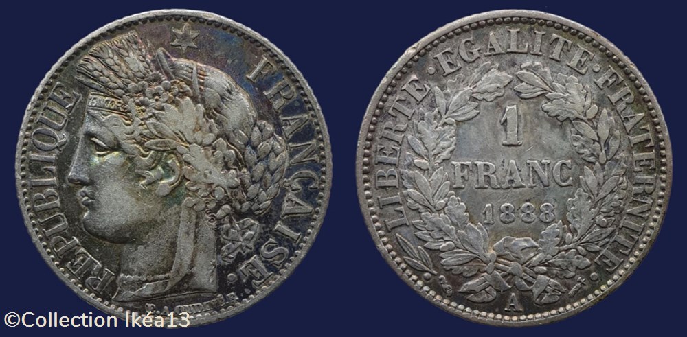 1 Franc CERES 1888 A monnaies monde france 1 franc ceres 1888 a
