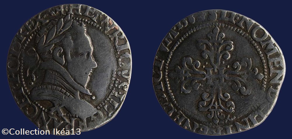 HENRICVS. III. D. G. FRANC. ET. POL. REX / SIT. NOMEN. DOMINI. BENEDICTVM. 1588 monnaies europe medievale france royales henricvs iii d g franc et pol rex sit nomen domini benedictvm 1588