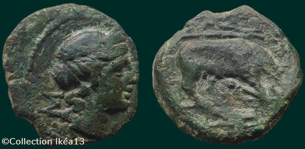 Petit bronze au taureau, Σ, ΜΑΣΣΑ/ΣΕ - PBM-53-4 monnaies antiques celtes petit bronze au taureau pbm 53 4