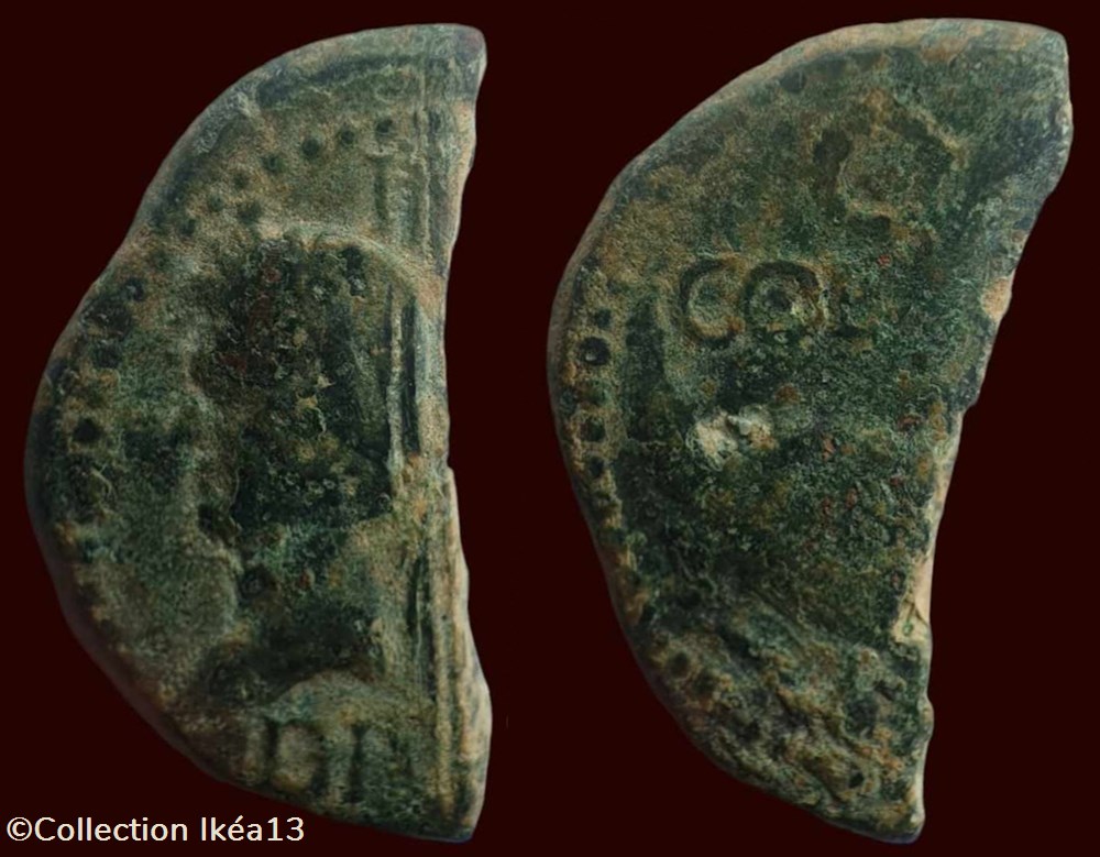Dupondius COL NEM, coupé (Portrait d'Agrippa-groupe 1) monnaies antiques romaines imperiales et republicaines dupondius col nem coupe portrait agrippa groupe 1