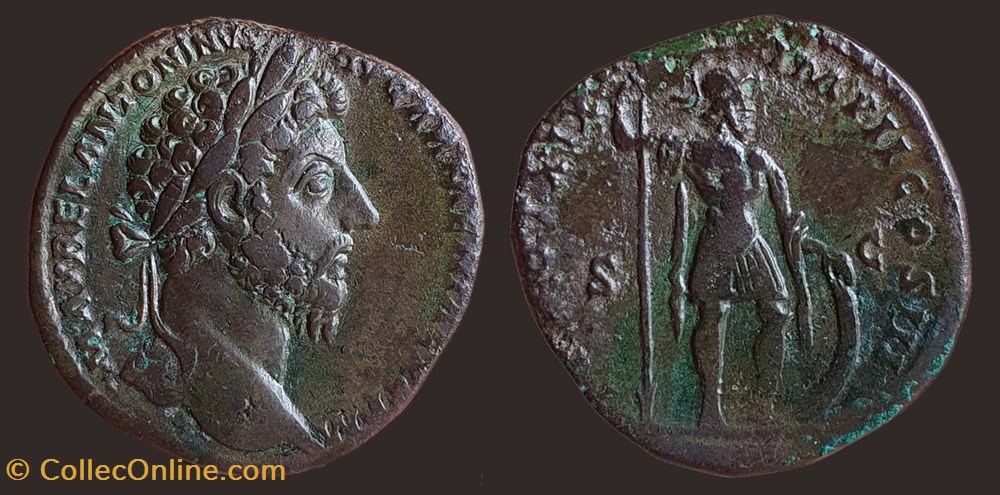 M AVREL ANTONINVS AVG ARMENIACVS P M / TR POT XIX IMP II COS III / S|C 3 monnaies antiques romaines imperiales et republicaines m avrel antoninvs avg armeniacvs p m tr pot xix imp ii cos iii s c