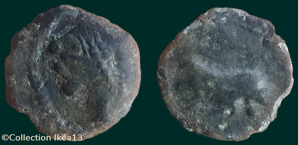 Petit bronze au taureau d’inspiration massaliète ΟΚΟΔ monnaies antiques celtes petit bronze au taureau d inspiration massaliete