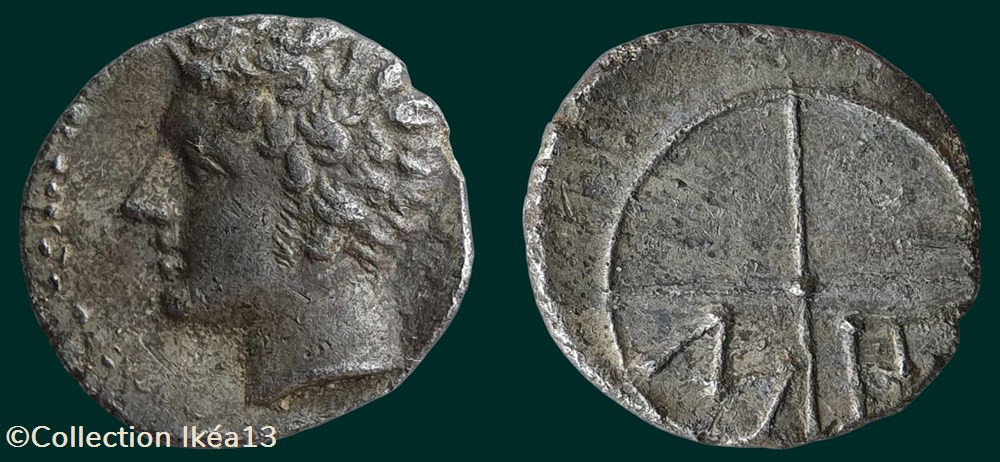 OBOLE MA (Tête à gauche) monnaies antiques celtes obole ma tete a gauche