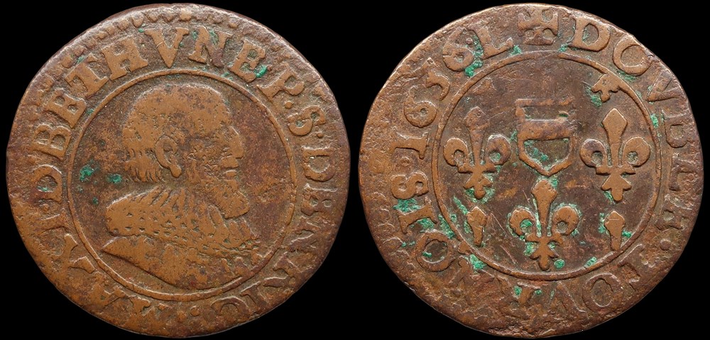 monnaies europe medievale france feodales principaute de boisbelle henrichemont double tournois de maximilien de bethune duc de sully
