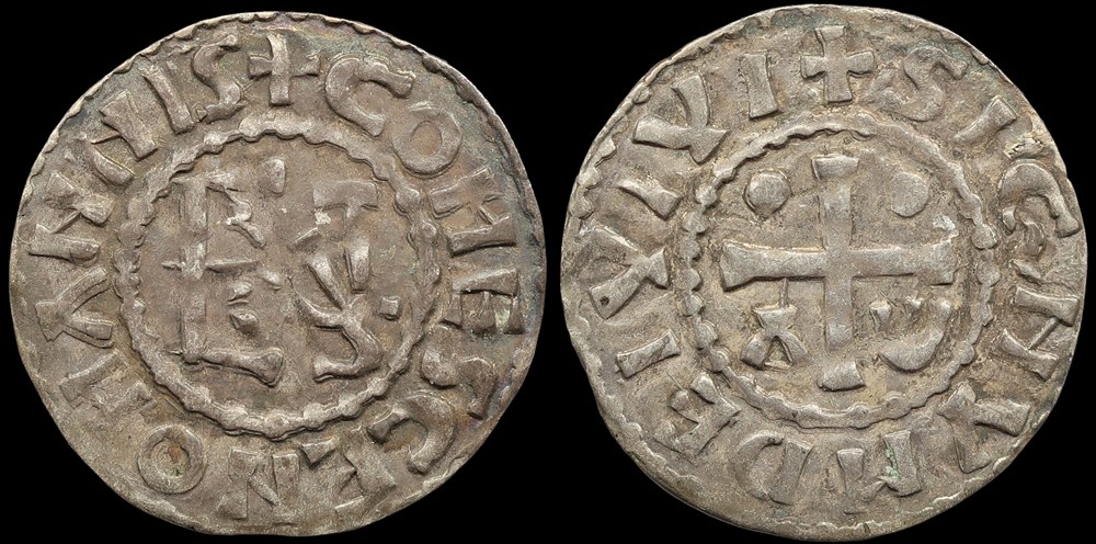 Comté du Mans, denier au type d'Herbert immobilisé monnaies europe medievale france feodales comte du mans denier au type herbert immobilise