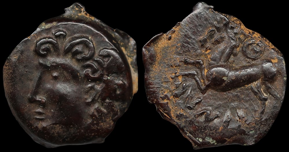 Bituriges Cubes, bronze ISVNIS aux trois annelets pointés monnaies antiques celtes bituriges cubes bronze isvnis aux trois annelets pointes