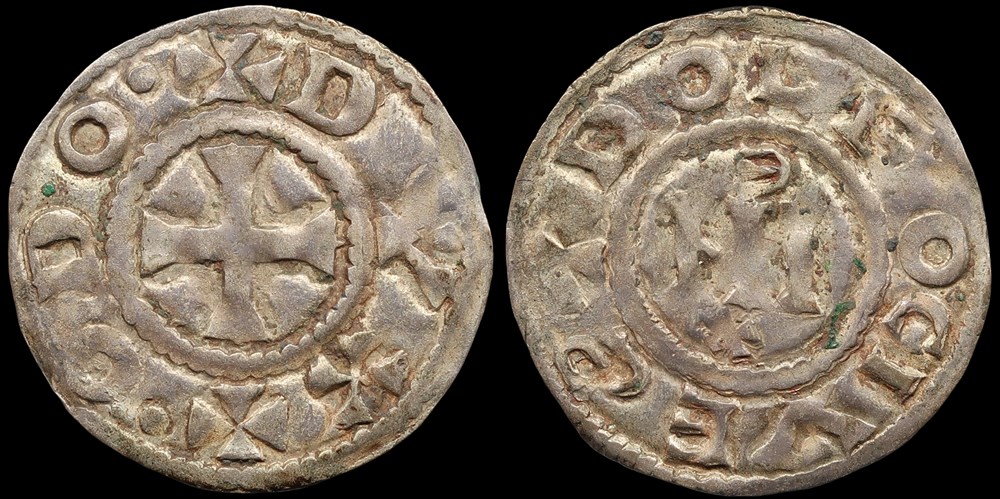 Seigneurie de Déols, denier d'Eudes l'Ancien monnaies europe medievale france feodales seigneurie de deols denier eudes ancien