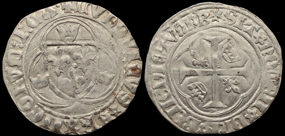 1461-1483 Louis XI, Blanc à la couronne, Bourges, 1ère émission monnaies europe medievale france royales 1461 1483 louis xi blanc a la couronne bourges 1ere emission