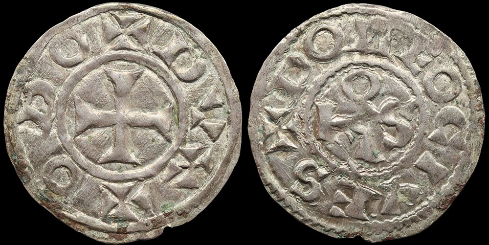 Seigneurie de Déols, denier d'Eudes l'Ancien monnaies europe medievale france feodales seigneurie de deols denier eudes ancien