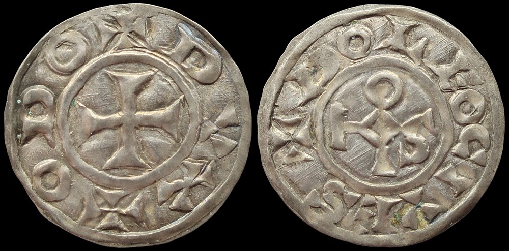 Seigneurie de Déols, denier d'Eudes l'Ancien monnaies europe medievale france feodales seigneurie de deols denier eudes ancien