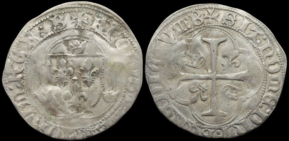 1422-1461 Charles VII, Blanc à la couronne, Bourges, 1ère émission monnaies europe medievale france royales 1422 1461 charles vii blanc a la couronne bourges 1ere emission