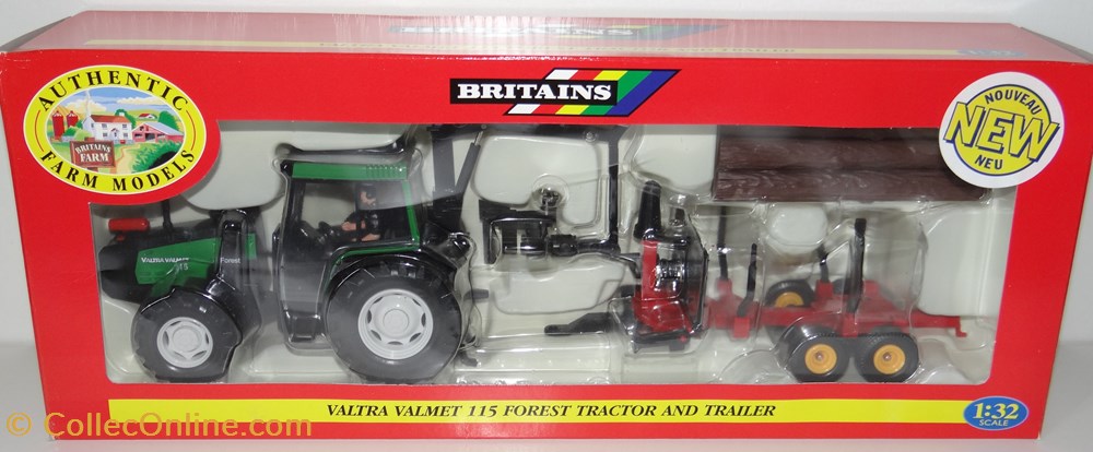 modeles reduits vehicules agricoles britains 09461 set tracteur valtra valmet 115 forest remorque porte grumes ok