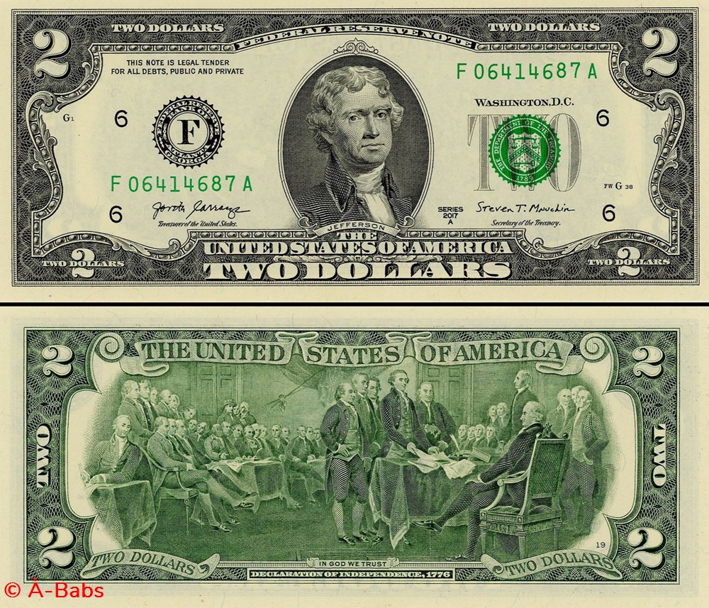 F- Atlanta District - 2$ Federal Reserve Notes - Small Size 2017A Series billets amerique du nord etats unis f atlanta district 2 federal reserve notes small size 2017a series